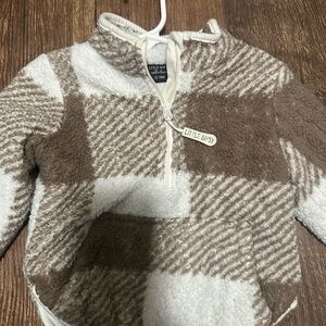 Little Bipsy Tan and Cream Checkered Fleece Pullover